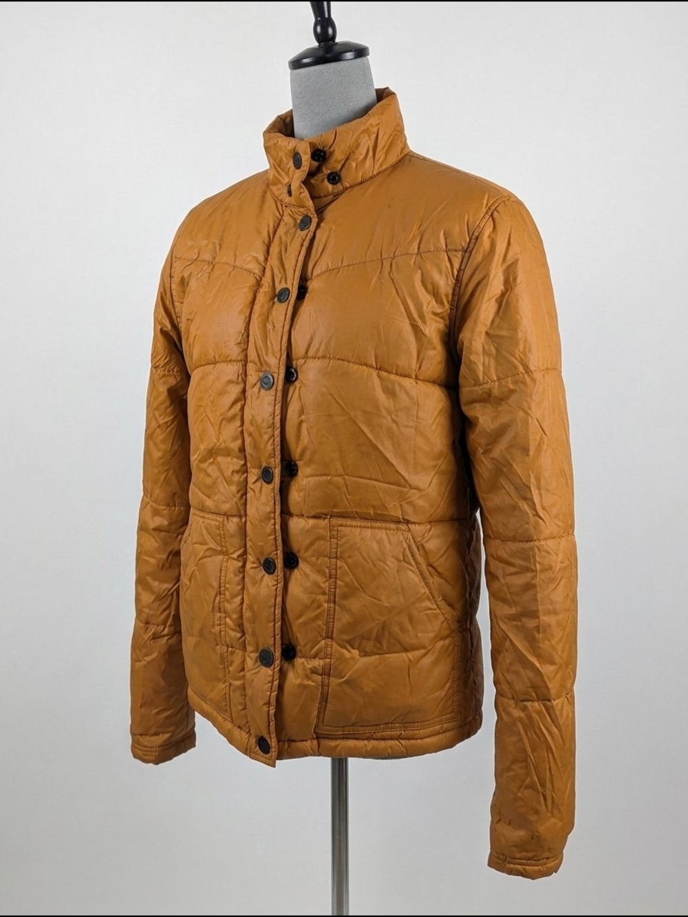 Hurley Quilted Puffer‎ Jacket Large Mustard Brown Snap Zip Lightweight Coat